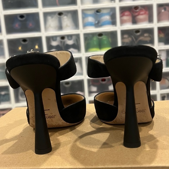 JIMMY CHOO Smokey Black Suede Jeweled Maryjane Mule, 100mm, size 38 - Picture 4 of 6